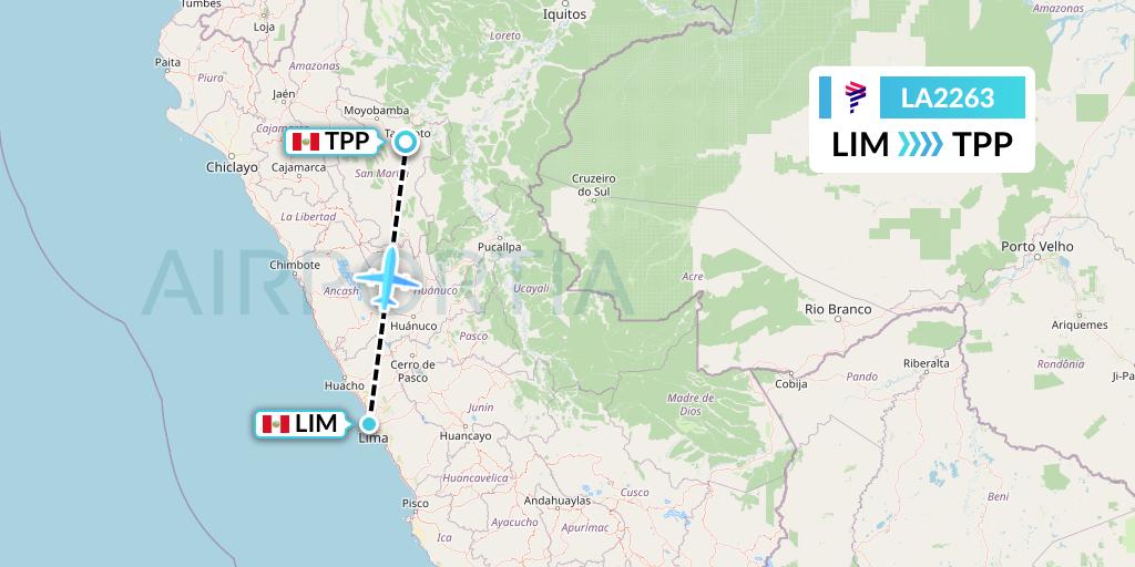 LA2263 LAN Airlines Flight Map: Lima to Tarapoto