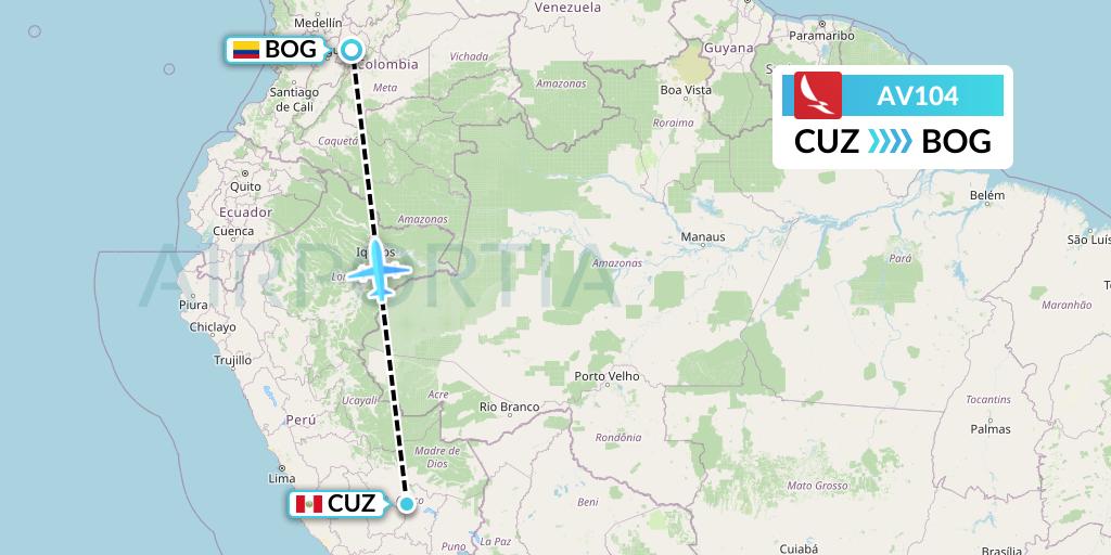 AV104 Avianca Flight Map: Cusco to Bogota