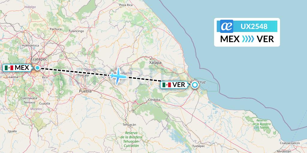 UX2548 Air Europa Flight Map: Mexico City to Veracruz