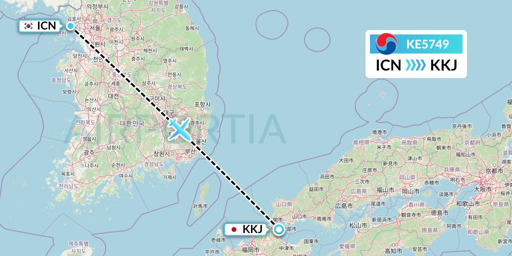 KE5749 Korean Air Flight Map: Seoul to Kitakyushu