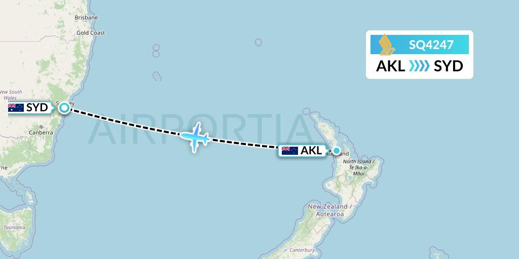 SQ4247 Singapore Airlines Flight Map: Auckland to Sydney