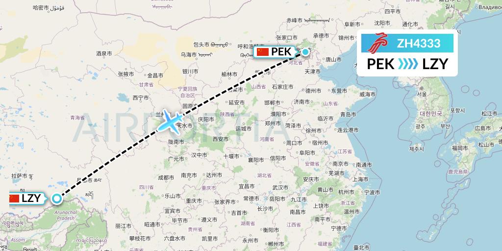 ZH4333 Shenzhen Airlines Flight Map: Beijing to Nyingchi