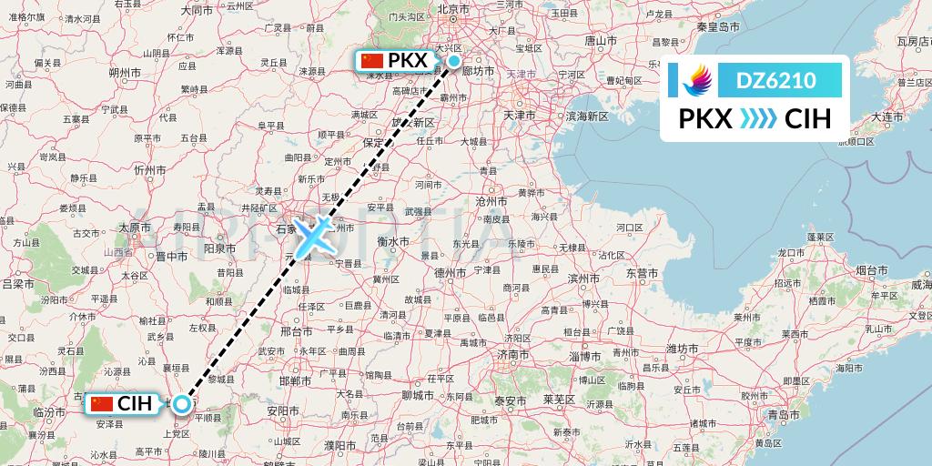 DZ6210 Donghai Airlines Flight Map: Beijing to Changzhi