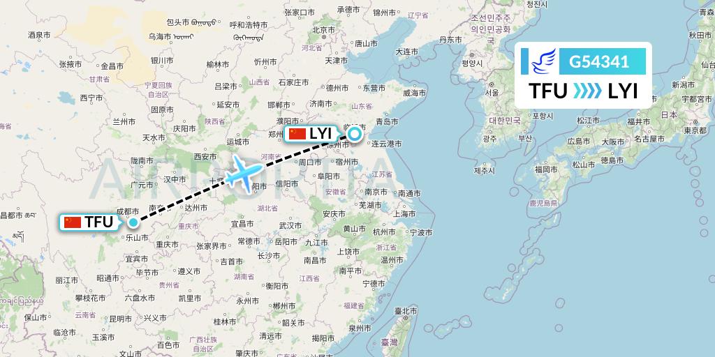 G54341 China Express Airlines Flight Map: Chengdu to Linyi