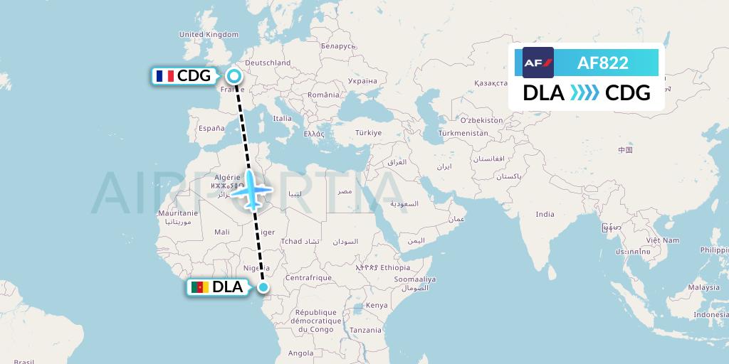 AF822 Air France Flight Map: Douala to Paris