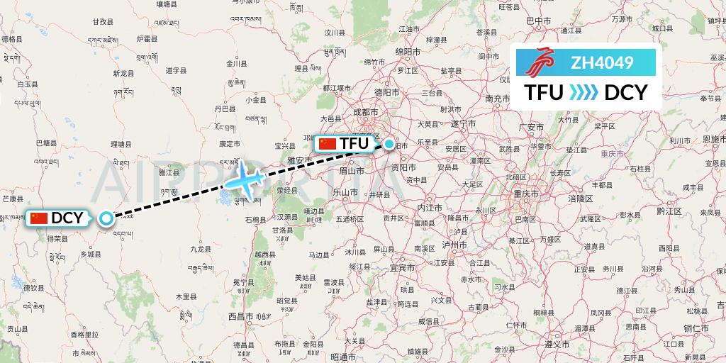 ZH4049 Shenzhen Airlines Flight Map: Chengdu to Daocheng