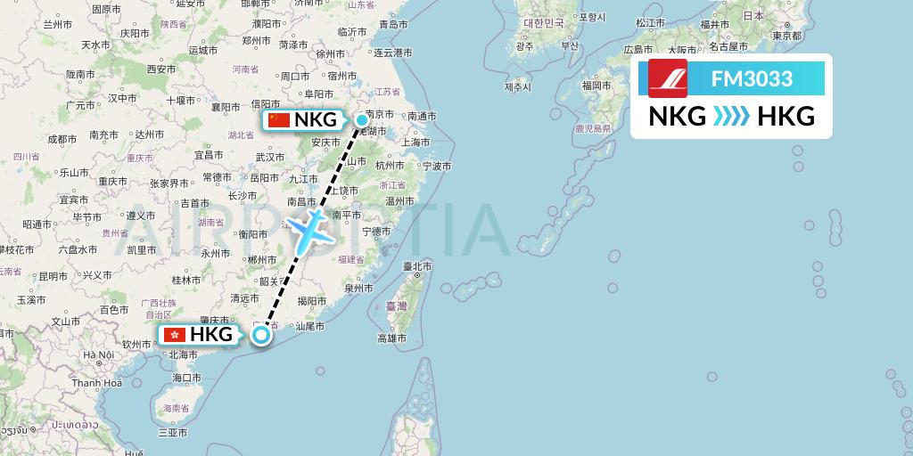 FM3033 Shanghai Airlines Flight Map: Nanjing to Hong Kong