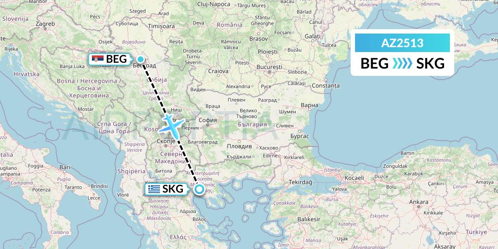 AZ2513 ITA Airways Flight Map: Belgrade to Thessaloniki