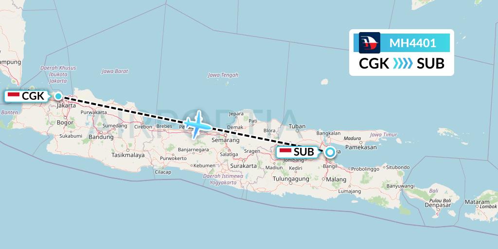 MH4401 Malaysia Airlines Flight Map: Jakarta to Surabaya