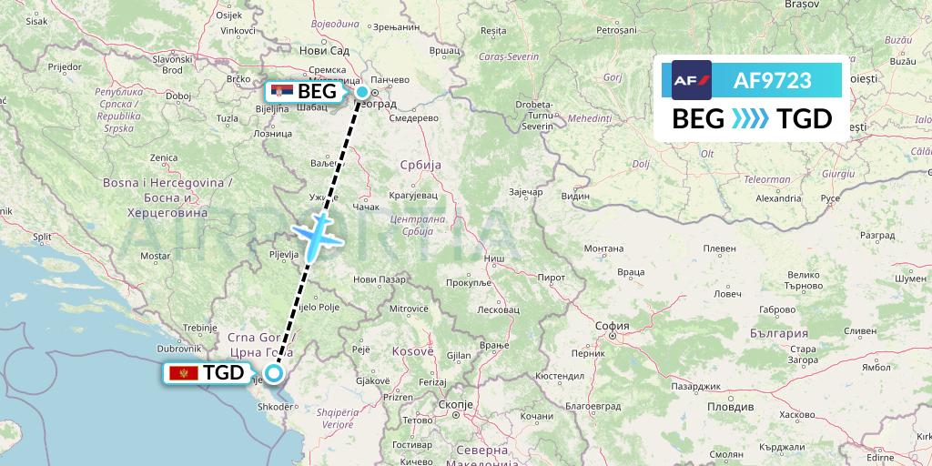 AF9723 Air France Flight Map: Belgrade to Podgorica