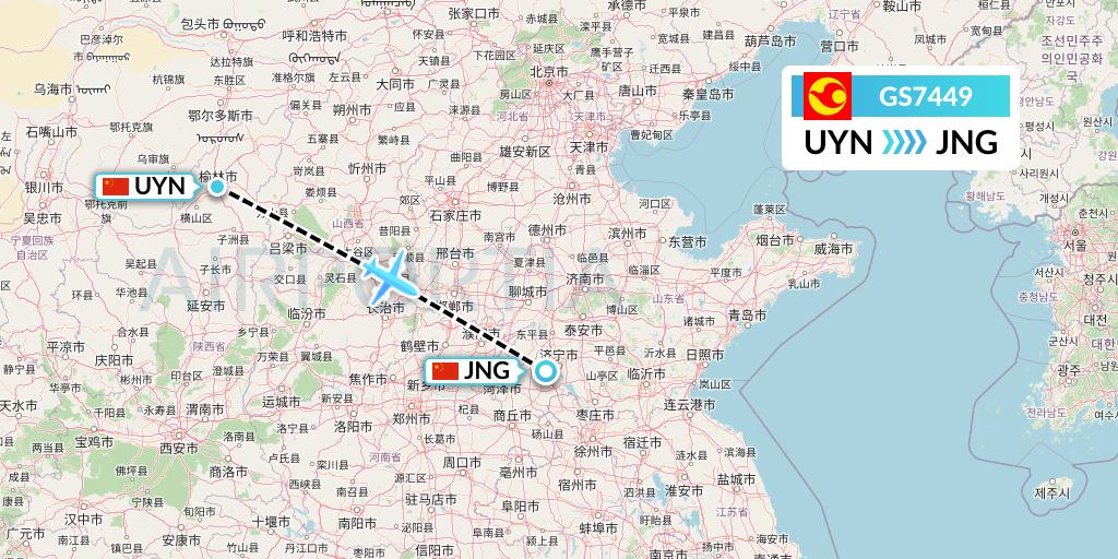 GS7449 Tianjin Airlines Flight Map: Yulin to Jining