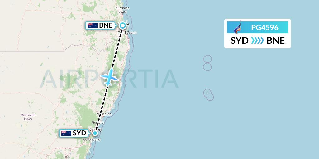 PG4596 Bangkok Airways Flight Map: Sydney to Brisbane