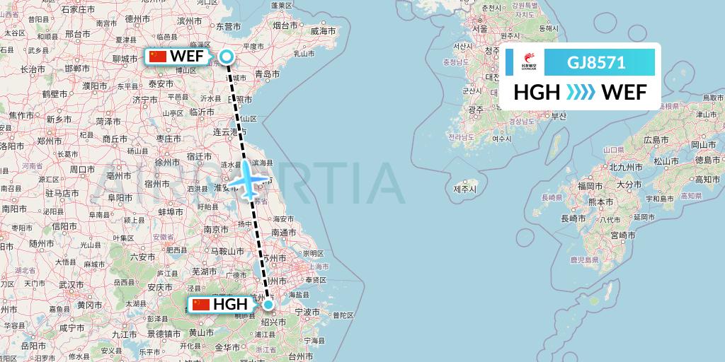 GJ8571 Loong Airlines Flight Map: Hangzhou to Weifang