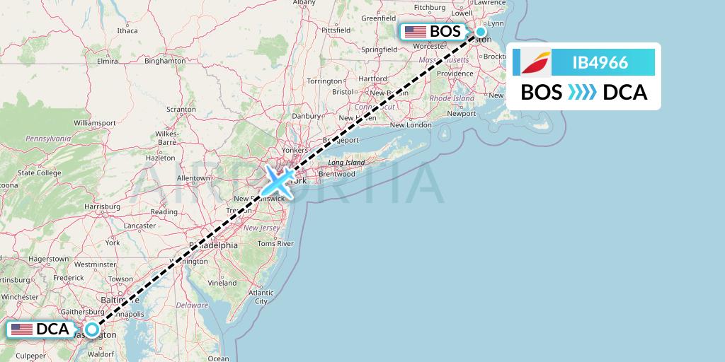 IB4966 Iberia Flight Map: Boston to Washington