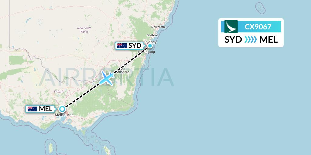 CX9067 Cathay Pacific Flight Map: Sydney to Melbourne