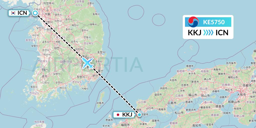 KE5750 Korean Air Flight Map: Kitakyushu to Seoul