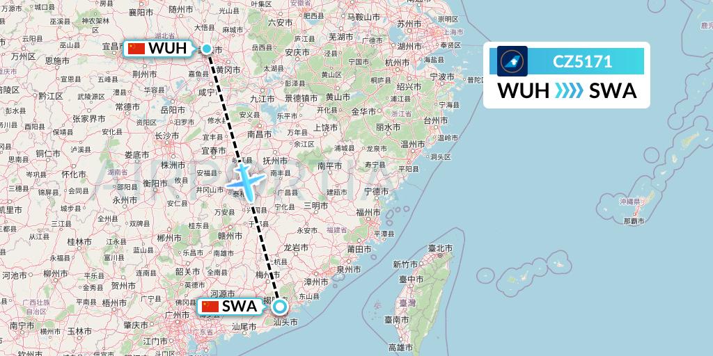 CZ5171 China Southern Airlines Flight Map: Wuhan to Jieyang