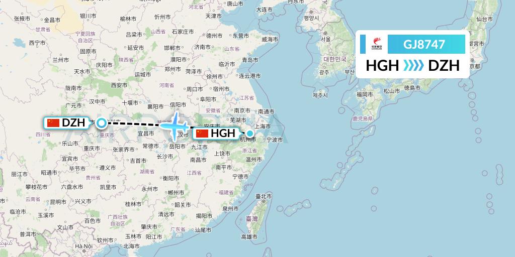 GJ8747 Loong Airlines Flight Map: Hangzhou to Dazhou