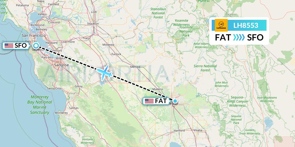 LH8553 Lufthansa Flight Map: Fresno to San Francisco