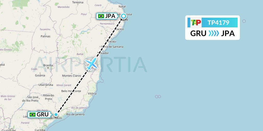 TP4179 TAP Portugal Flight Map: Sao Paulo to Joao Pessoa