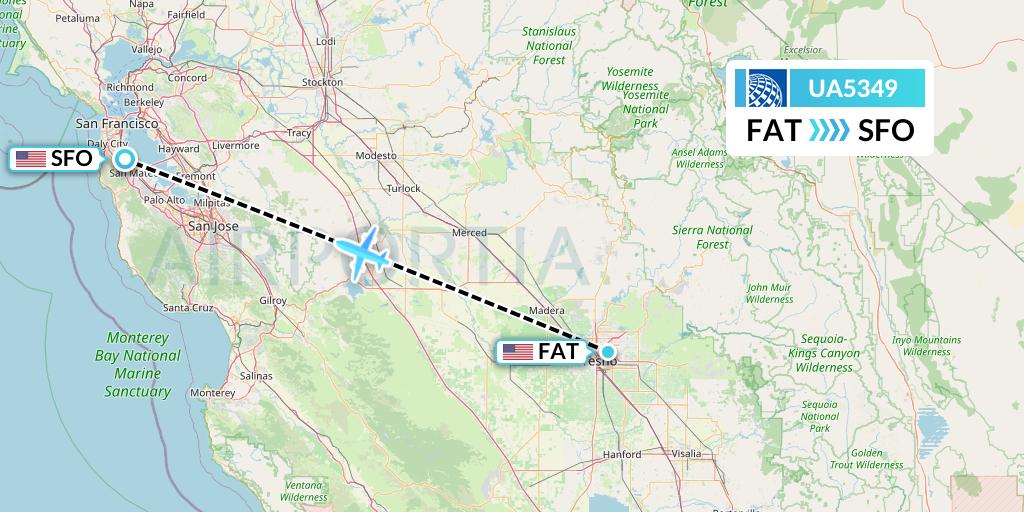 UA5349 United Airlines Flight Map: Fresno to San Francisco