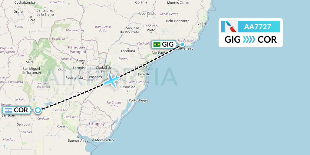 AA7727 American Airlines Flight Map: Rio de Janeiro to Cordoba