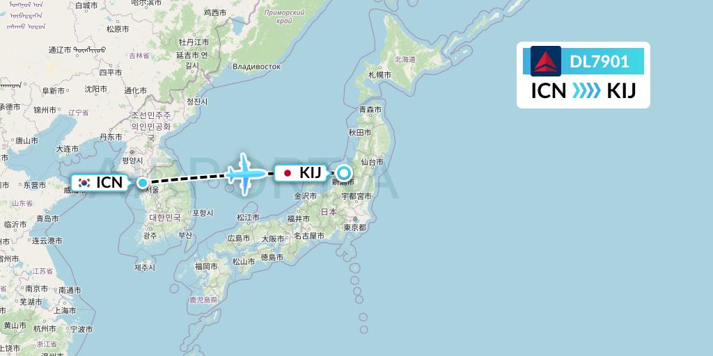 DL7901 Delta Air Lines Flight Map: Seoul to Niigata
