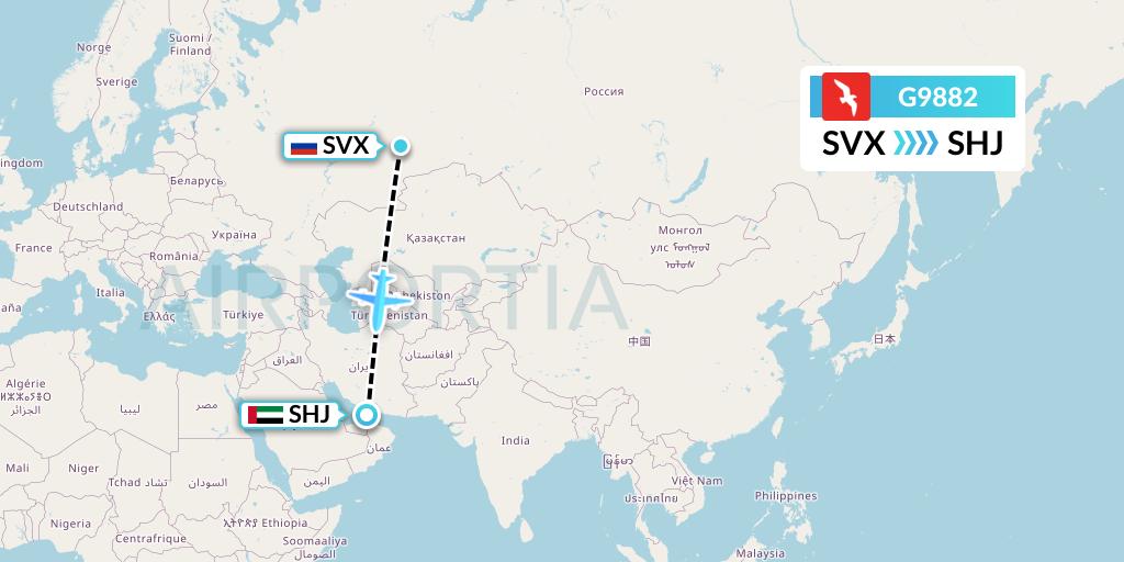 G9882 Air Arabia Flight Map: Yekaterinburg to Sharjah