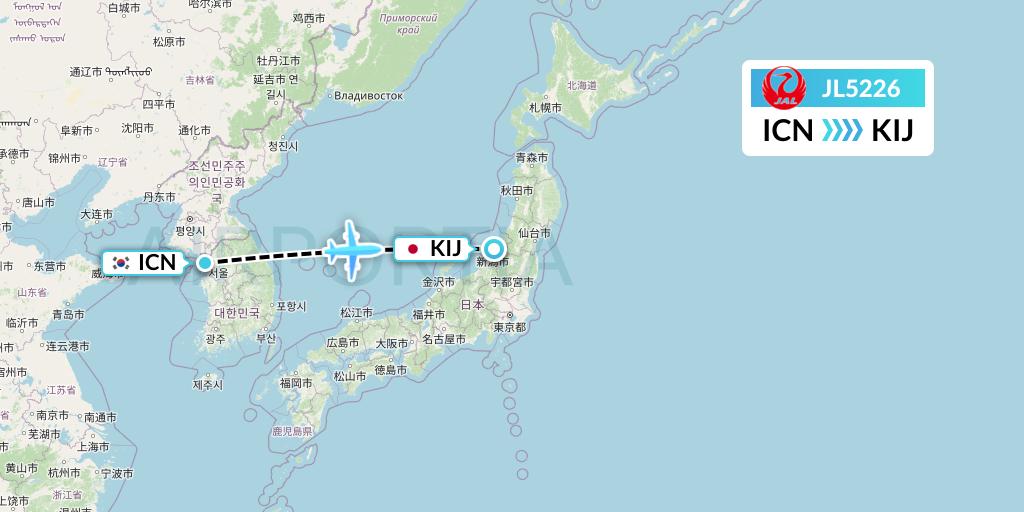 JL5226 Japan Airlines Flight Map: Seoul to Niigata