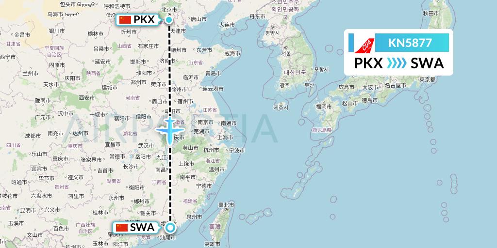 KN5877 China United Airlines Flight Map: Beijing to Jieyang