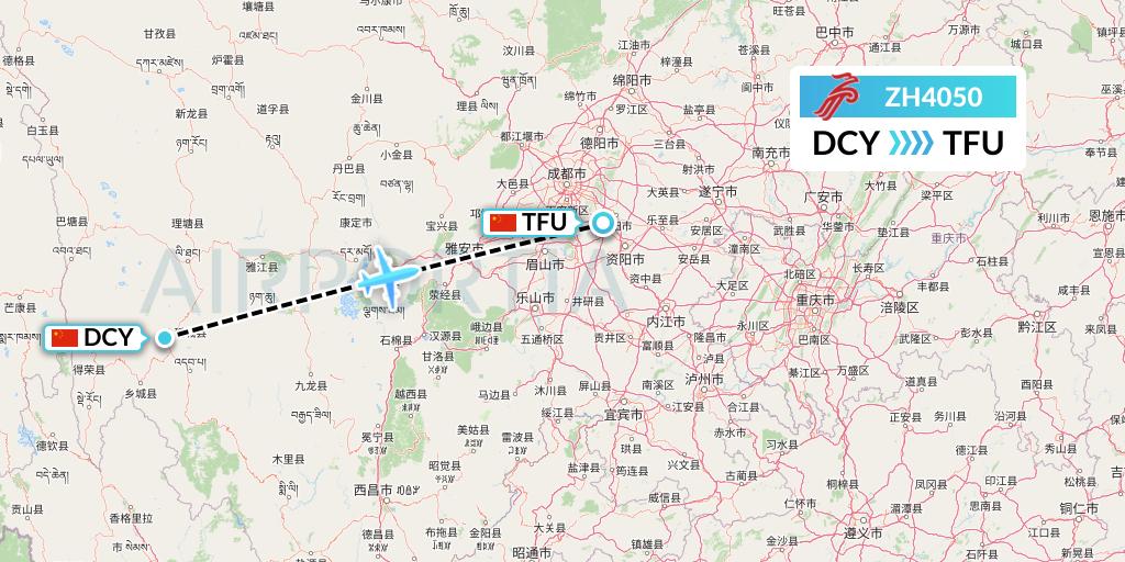 ZH4050 Shenzhen Airlines Flight Map: Daocheng to Chengdu