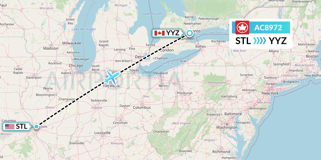 AC8972 Air Canada Flight Map: St. Louis to Toronto