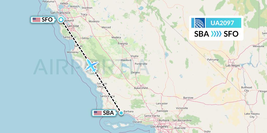UA2097 United Airlines Flight Map: Santa Barbara to San Francisco