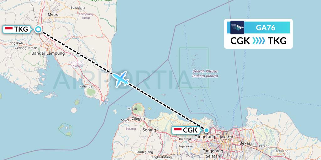 GA76 Garuda Indonesia Flight Map: Jakarta to Bandar Lampung