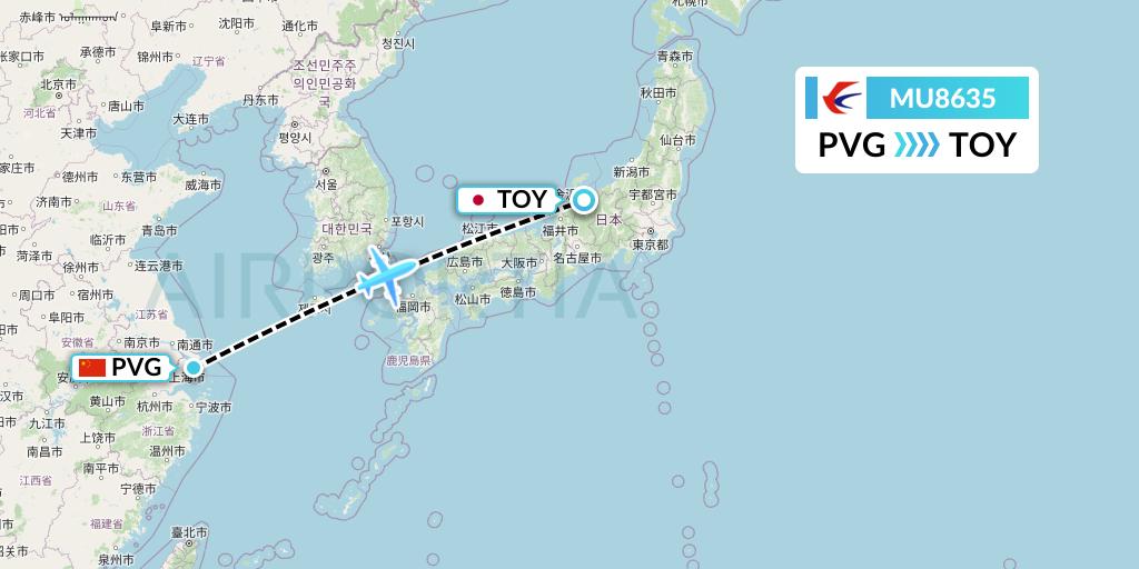 MU8635 China Eastern Airlines Flight Map: Shanghai to Toyama