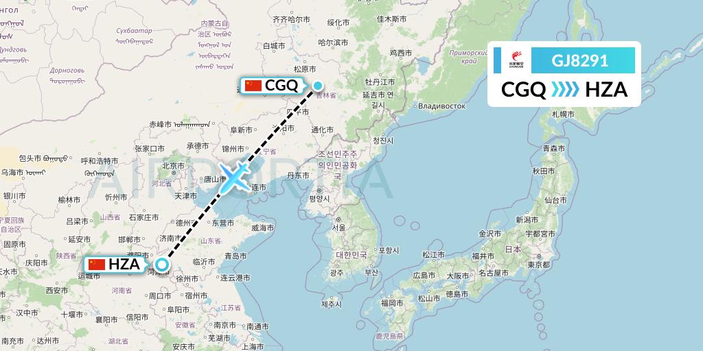 GJ8291 Loong Airlines Flight Map: Changchun to Jinan