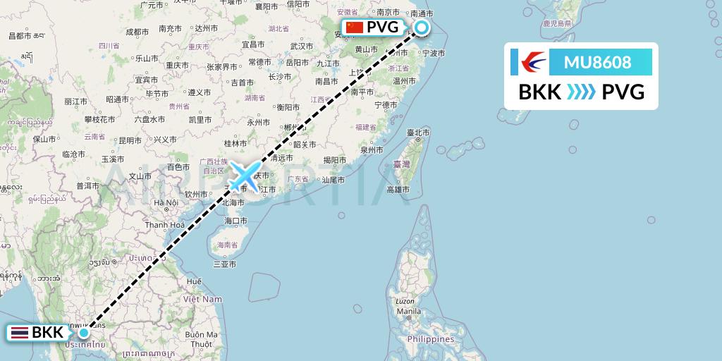 MU8608 Flight Status China Eastern Airlines: Bangkok to Shanghai (CES8608)