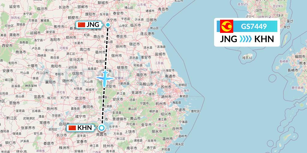 GS7449 Tianjin Airlines Flight Map: Jining to Nanchang