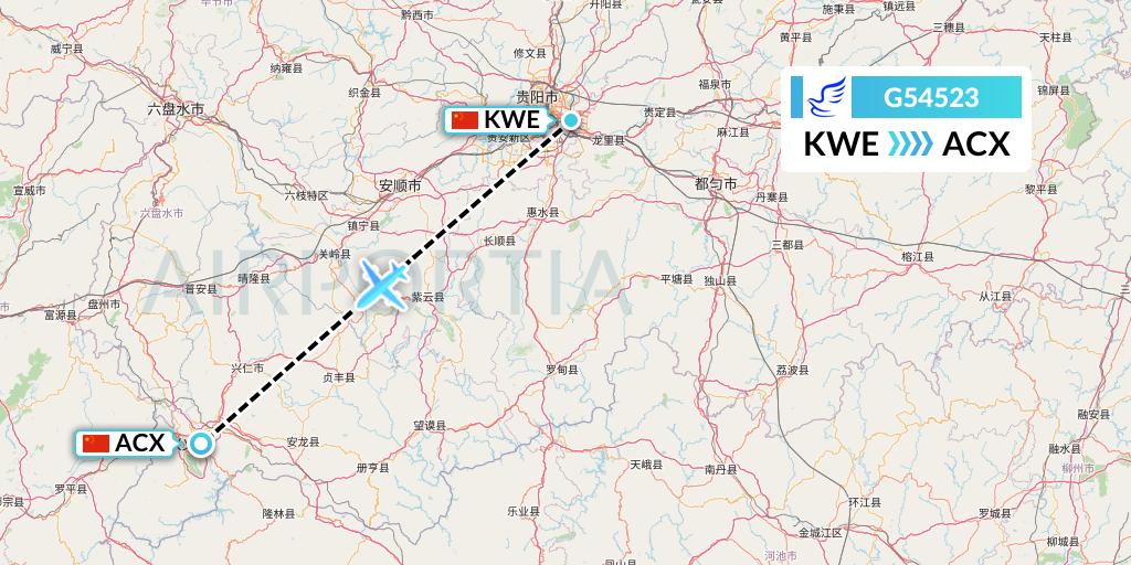 G54523 China Express Airlines Flight Map: Guiyang to Xingyi