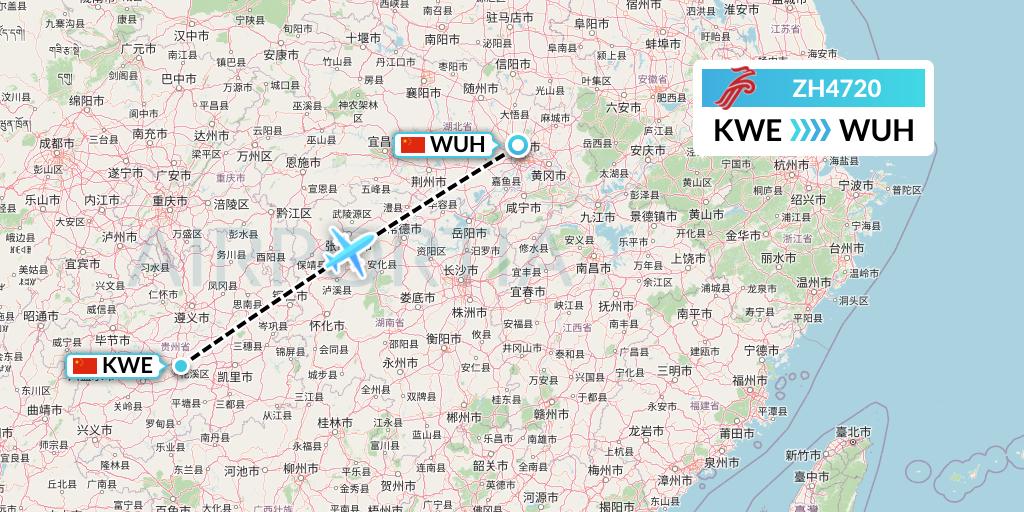 ZH4720 Shenzhen Airlines Flight Map: Guiyang to Wuhan