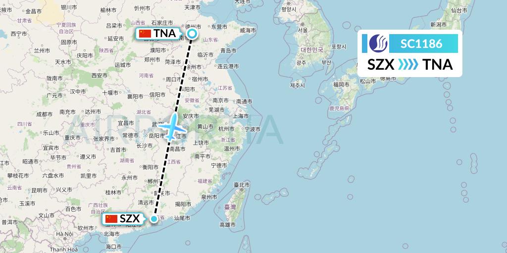 SC1186 Shandong Airlines Flight Map: Shenzhen to Jinan