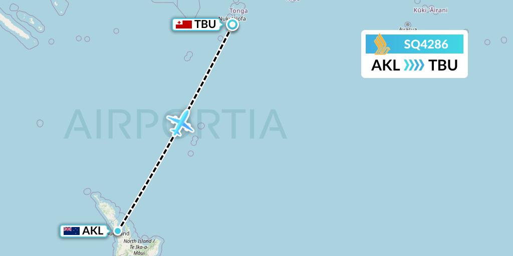 SQ4286 Singapore Airlines Flight Map: Auckland to Tongatapu