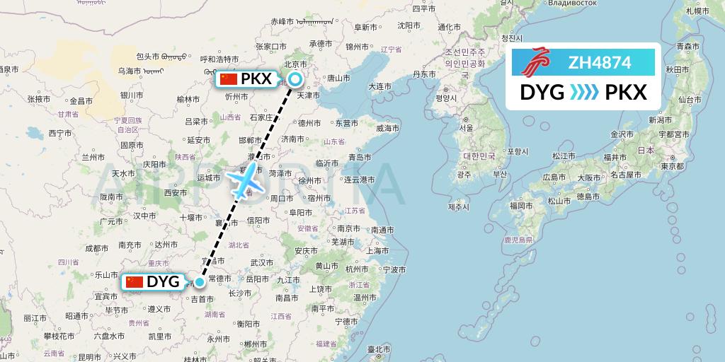ZH4874 Shenzhen Airlines Flight Map: Dayong to Beijing