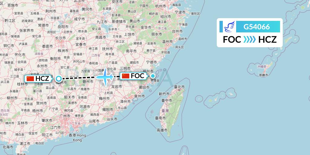 G54066 China Express Airlines Flight Map: Fuzhou to Shaoguan