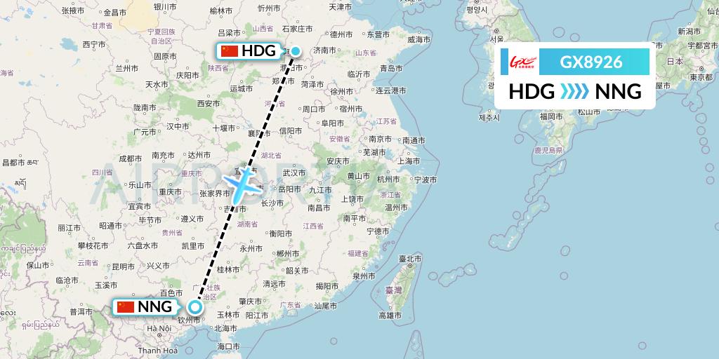 GX8926 GX Airlines Flight Map: Handan to Nanning