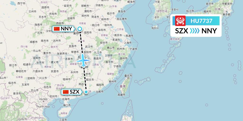HU7737 Hainan Airlines Flight Map: Shenzhen to Nanyang