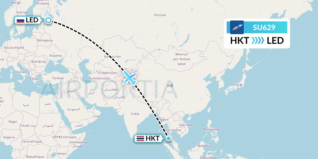 SU629 Aeroflot Flight Map: Phuket to St. Petersburg