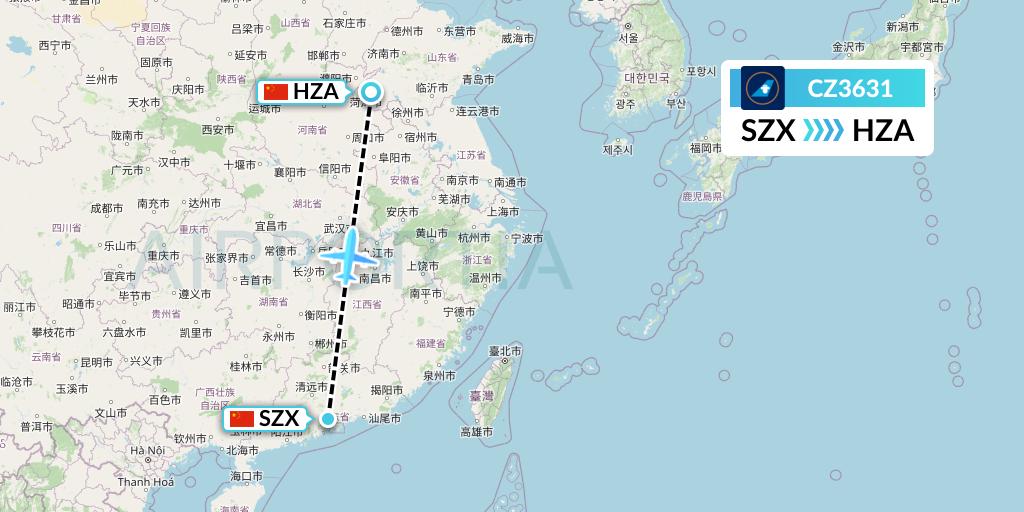 CZ3631 China Southern Airlines Flight Map: Shenzhen to Jinan