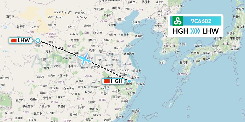 9C6602 Spring Airlines Flight Map: Hangzhou to Lanzhou