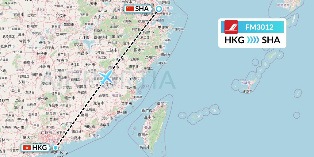 FM3012 Shanghai Airlines Flight Map: Hong Kong to Shanghai